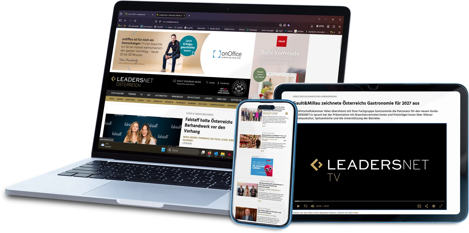 LEADERSNET auf Laptop, Tablet und Smartphone