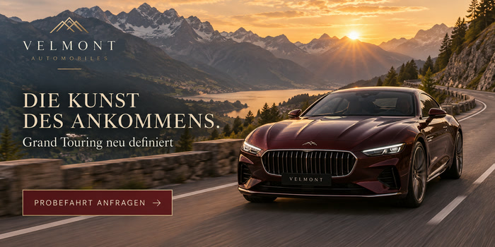 Headerbranding 700 × 350 — Ihre Platzierung, Beispielsujet Velmont Automobiles