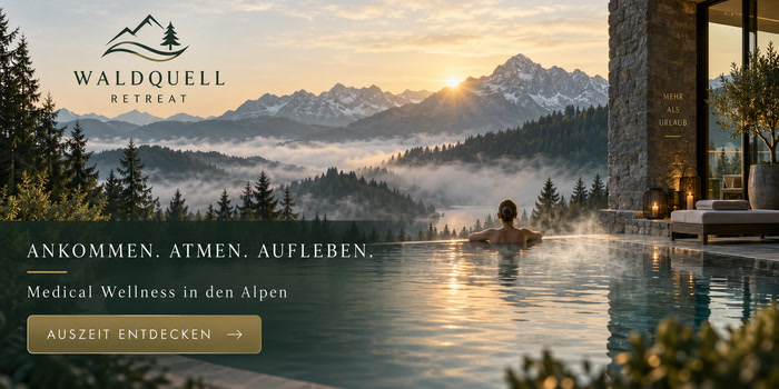 Headerbranding 700 × 350 — Ihre Platzierung, Beispielsujet Waldquell Retreat